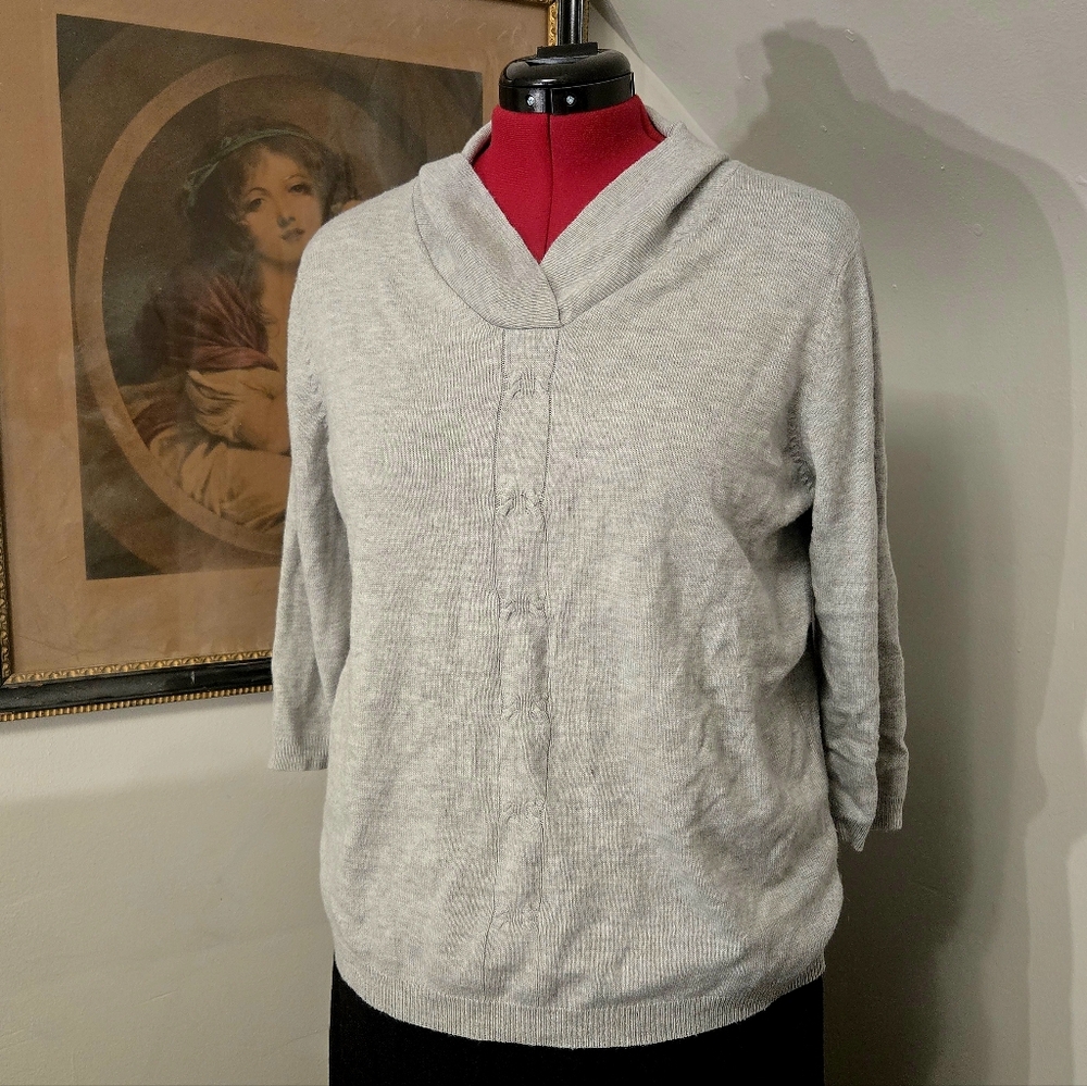 Alia L Grey Cowl Neck Sweater with 3/4 Sleeves